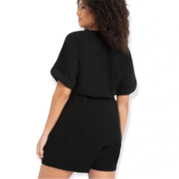 Eloquii Wrap Skirt Tie Waist Romper in Black - Picture 3 of 8